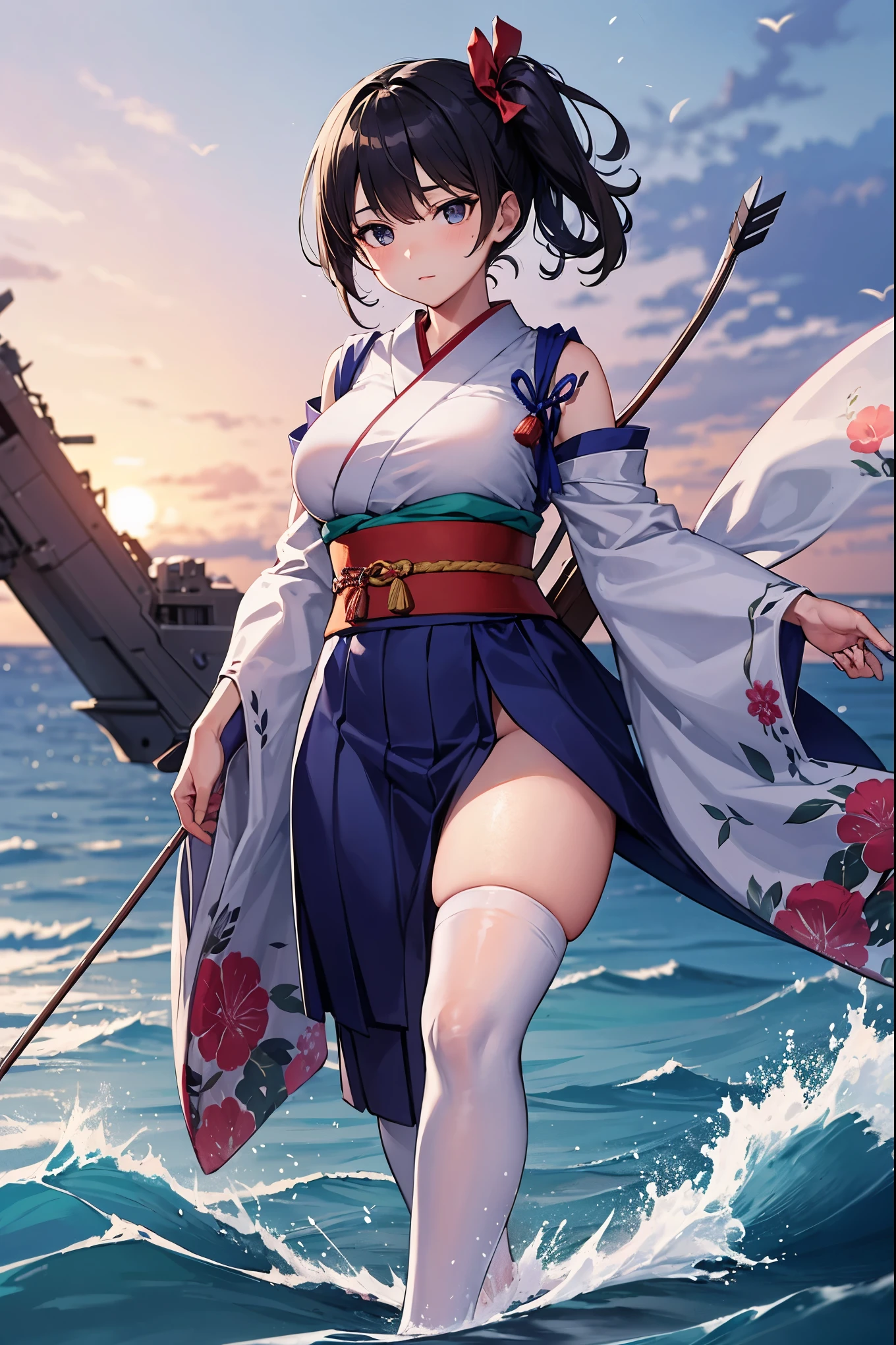 1 girl, alone, cowboy shot, highest quality, masterpiece, High resolution,masterpiece, highest quality, Ocean, sunlight,
1 girl, long hair, pink Similarly, alone, kimono, Similarly, skirt, skirt, boots, Meiji uniform, kimono, cross lace shoes, pink hair, mechanical, lace-up boots, pink eyes, brown footwear, bow, blush, hair bow, red kimono, torn skirt, full body, yellow bow, consultation, gradient hair,白panties,(完全に露出したpanties)
Kamikaze\(KanColle\),  The valley is open, (small breasts), (from below:1.2), bent down, blush, smile,highest quality, masterpiece, perfect lighting, panties,(bra),good,