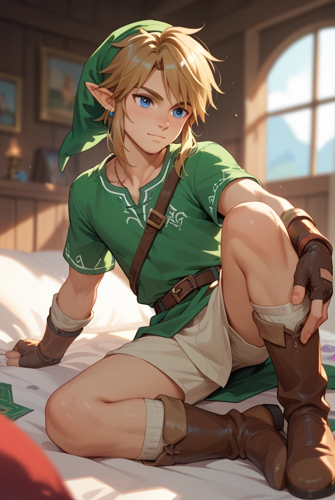 young link, wearing miniskirt, 1boy