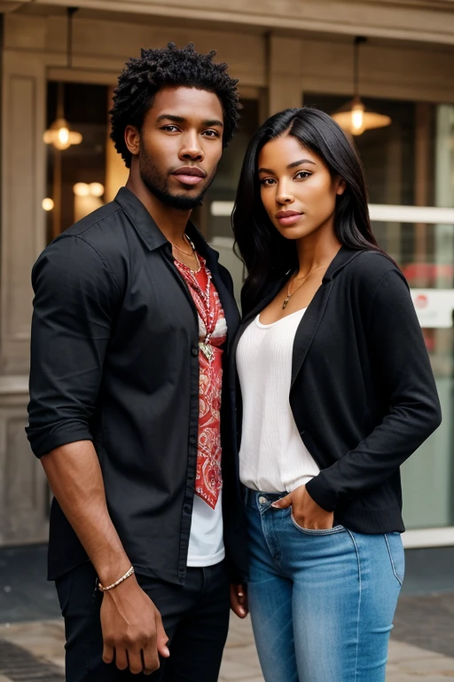 Help me generate a beautiful and handsome black American couple,Real-world scenarios,Realiy,The character background is the same as the real thing
