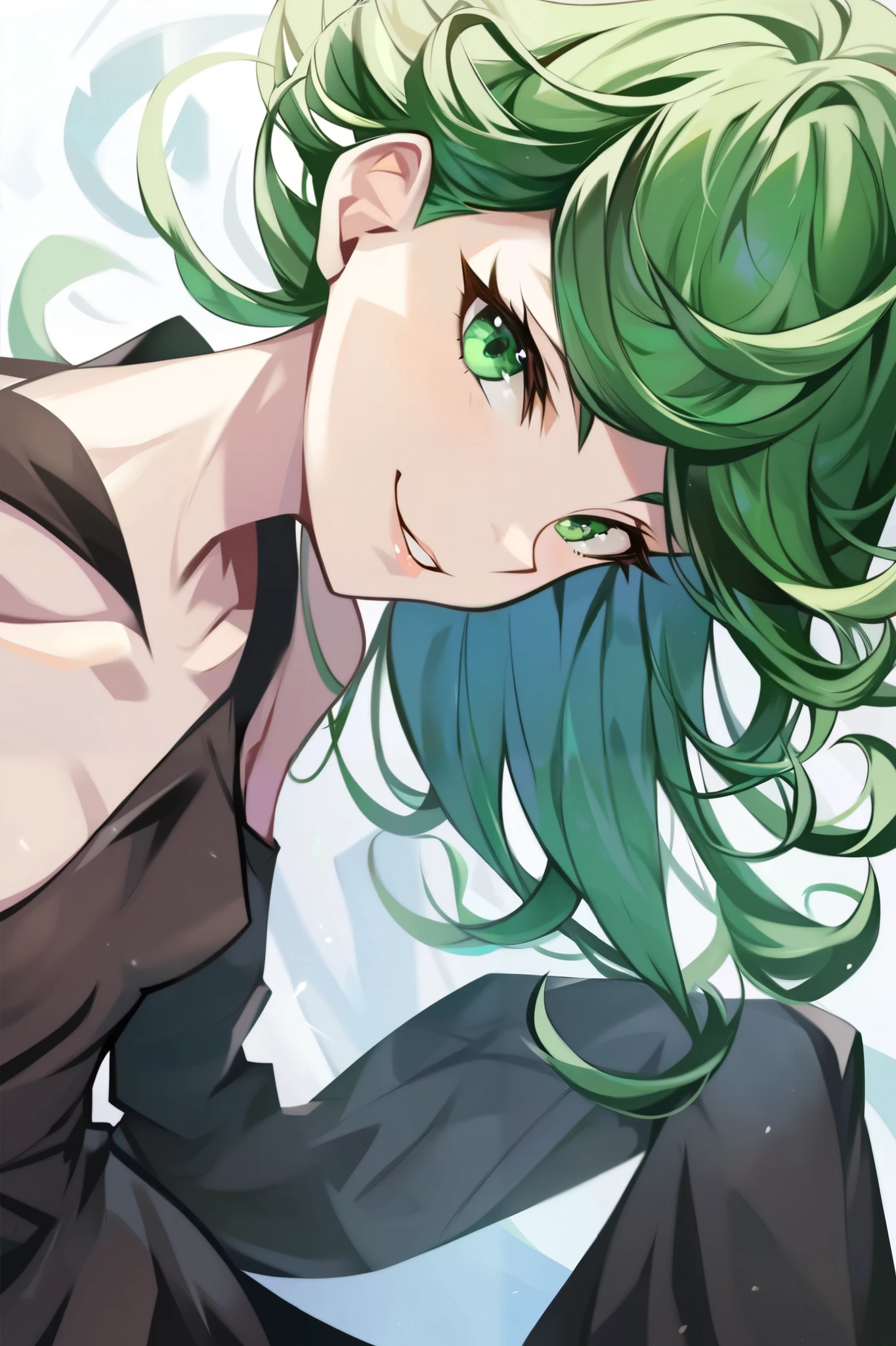 score_9, score_8_up, score_7_up, score_6_up, score_5_up, score_4_up,  
BREAK
(masterpiece: 2.0), best quality, perfect anatomy, perfect composition, perfection,
BREAK
masterpiece, best quality, zzTatsumaki, green eyes, green hair, black dress, smile, smug, cowboy shot, leaning forward, smile, looking at viewer, shiny skin,
