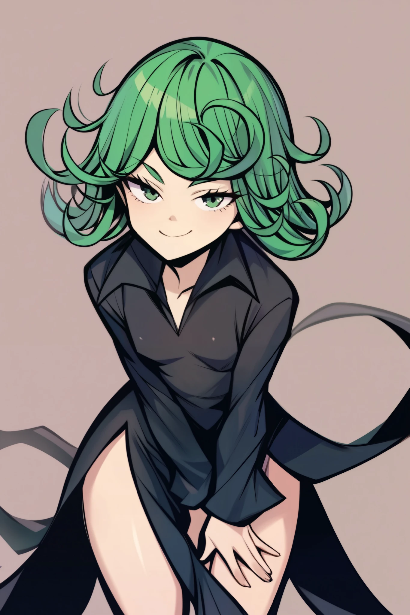 score_9, score_8_up, score_7_up, score_6_up, score_5_up, score_4_up,  
BREAK
(masterpiece: 2.0), best quality, perfect anatomy, perfect composition, perfection,
BREAK
masterpiece, best quality, zzTatsumaki, green eyes, green hair, black dress, smile, smug, cowboy shot, leaning forward, smile, looking at viewer, shiny skin,
