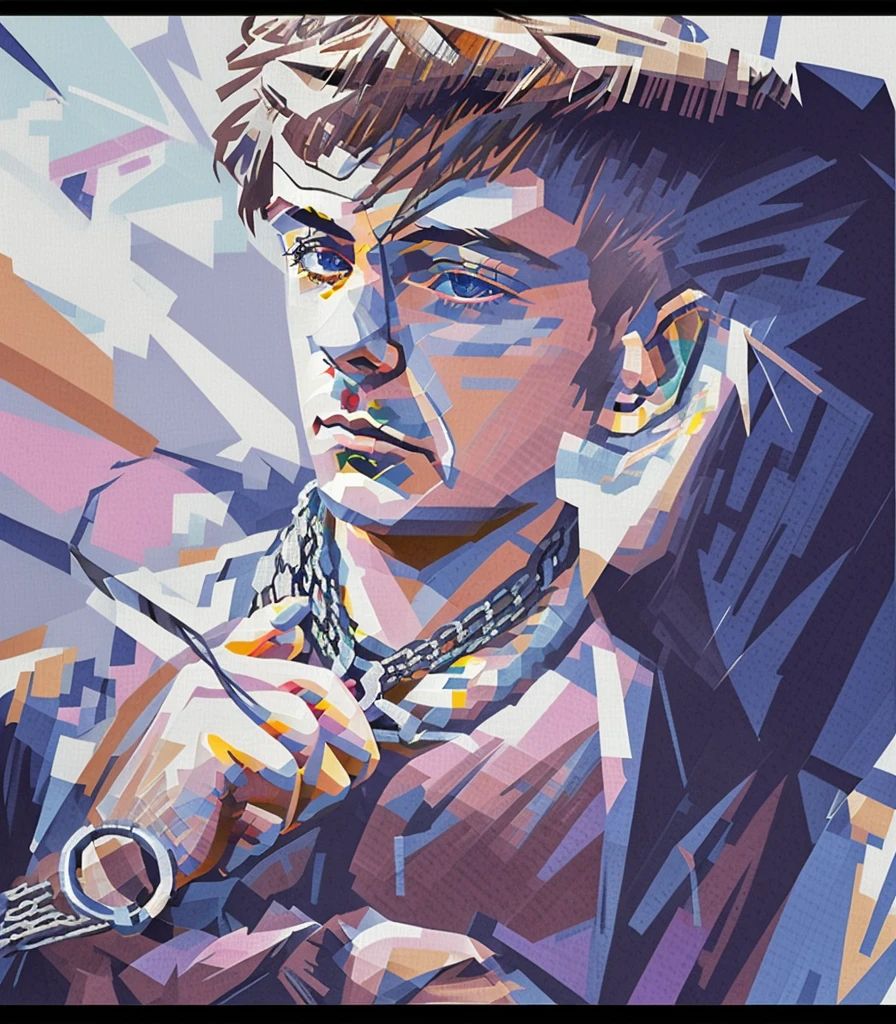 a close up of a man with a chain around his neck, joseph joestar, fate grand order, full art, anime cover, official anime artwork, taisho roman, detailed key anime art, furio tedesschi, barret frymire, range murata and artgerm, rin, profile picture 1024px, official artworkHD, (Best Detail), (Best Quality), WPAP style, color coordination,