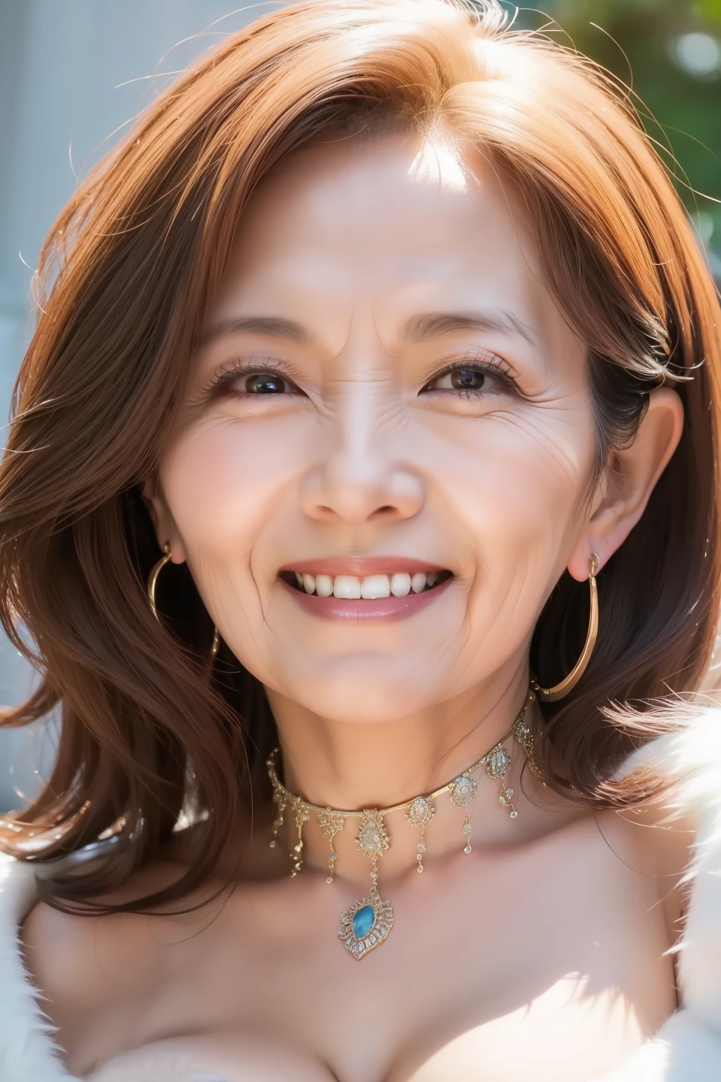 ((Highest quality)), ((8K)), ((masterpiece:1.3)), (Perfect look), (Photorealism:1.6), (JMA), (KE), (The back view of a Japanese mature woman), (振り向くJapanese women), (Outdoor event venue: 1.2), (Large crowd), Japanese women, 60 years old, ((Realistic skin texture)), (Fine wrinkles appear all over the skin: 1.3), (Dullness: 1.1), (Unmoisturized skin: 1.2) , (Facial wrinkles: 0.9), (Wrinkles around the eyes: 1.2), double eyelid, Lower eyelid tear trough, The eyes are looking here, (Dimples: 1.2), BREAK(Red lips),BREAK 短い前髪, Long Hair, (Brown Hair: 1), (Smooth Hair), Lips open, Open mouth and smiling with the corners of the mouth turned up, Colorful cocktail dresses, pumps, Small breasts, Small breasts, Flat Chest, (Slimming), (whole body), View from the feet,