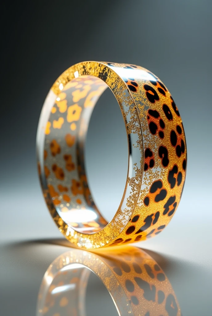 Transparent glass bangle with gold and leopard print