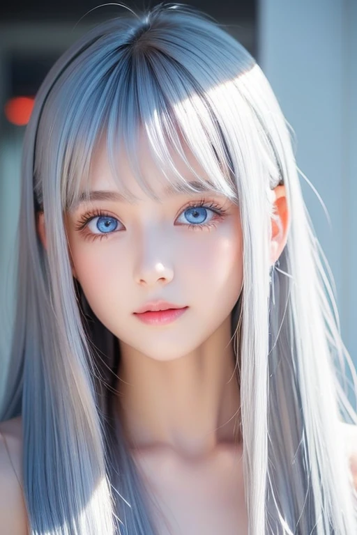 Beautiful Dragon Girl、White skin、Blue Eyes、Silver Hair、