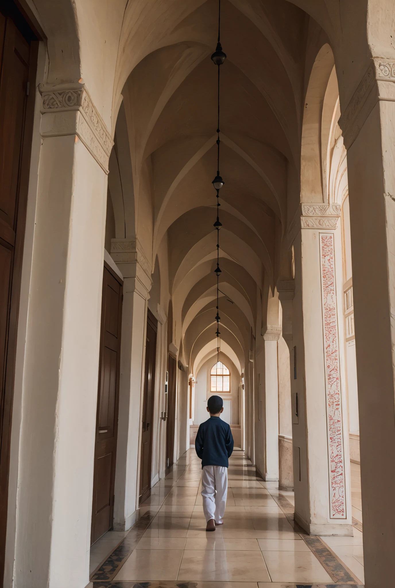 A boy going mosque 
