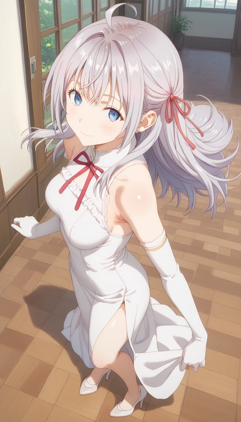 ((masterpiece)), ((Best quality)), (high resolution), (illustration), (an extremely delicate and beautiful), (ultra detailed beautiful face and eyes), nsfw, 1girl, leaning forward, YukineChris, long hair, purple eyes, twintails, low twintails, ahoge, large breasts, fishnet pantyhose, red a bow tie, volumetric lightning, detailed skin texture, detailed, volumetric shadow, anime screencap,Highest quality, Sorceress, ancient babylonian nobility, ((tan skin:1.2)), (brown skin color),Long hair, twin braids, hair ornament, wine colored hair, smile, Below average size breasts, bare shoulders, (underboob:0 Cross Your Arms、Wide-open legs、Standing with your legs apart、Front 8K, masterpiece, Best_quality, high_resolution, ultra_details, detailed, 1girl, 独奏, looking_at_viewer, upper_body, indoors, braid, blurry, bangs, white_hair, blurry_background, collared_shirt, church, hair_ribbon, hair_between_eyes, sidelocks, depth_of_field, light_particles, window, french_braid, Alphonse Mucha Style, sharp focus, perfect hands, perfect face, perfect eyes, perfect light, dynamic light, natural light, Masterpiece, Best quality, red dress、Yukine Chris、Symphogear