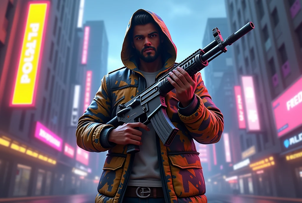 Create design Person reggaeton player with a machine gun with the name written below Metraa-Pr 