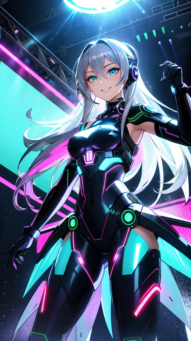 science fiction, android girl(metallic skin, cyber joint, open left arms), Bird&#39;s Eye View