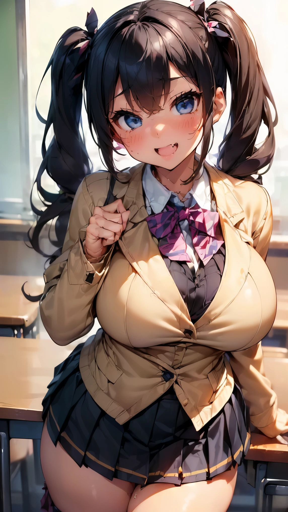 (masterpiece:1.2, top-quality), (realistic, photorealistic:1.4), beautiful illustration, (natural side lighting, movie lighting), NSFW,
looking at viewer, cowboy shot, front view:0.6, 1 girl, japanese, high school girl, perfect face, cute and symmetrical face, shiny skin,
(long hair:1.8, straight hair:1.7, blond hair), asymmetrical bangs, purple eyes, (large breasts:1.1, thick thighs),
beautiful hair, beautiful face, beautiful detailed eyes, beautiful clavicle, beautiful body, beautiful chest, beautiful thigh, beautiful legs, beautiful fingers,
((light blue collared shirts, navy pleated mini skirt, socks, navy tie, light brown cardigan, white thighhighs)), pink panties,
(beautiful scenery), evening, school, classroom, curtains, standing, leaning forward, hands between legs, vibrator in thighhighs, ((ahegao, ashamed, scared, drooling, open mouth)), ,