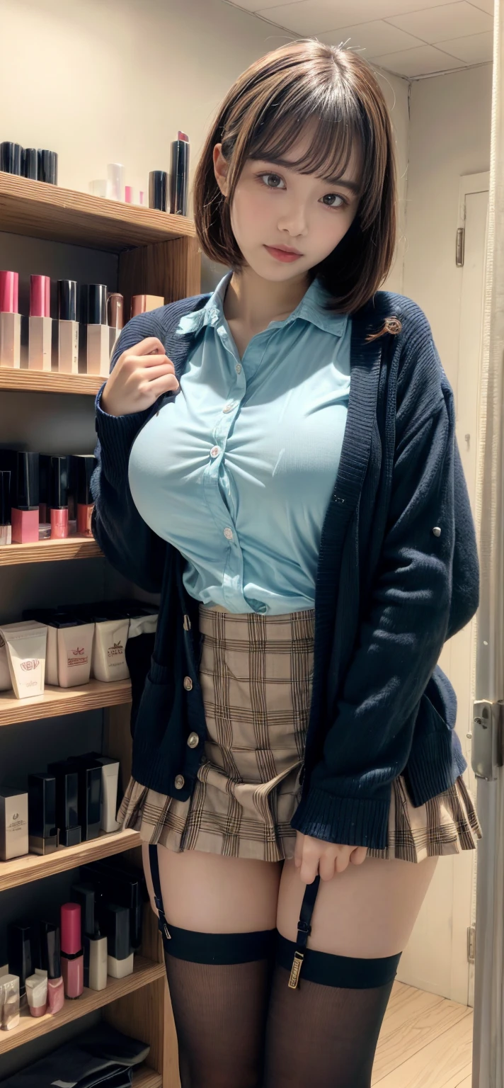 full-body close-up, create an elegant atmosphere, (masterpiece),(best quality), glasses, chakumomi, pov hand, breast grab, (embarrassed),sweater, in library,