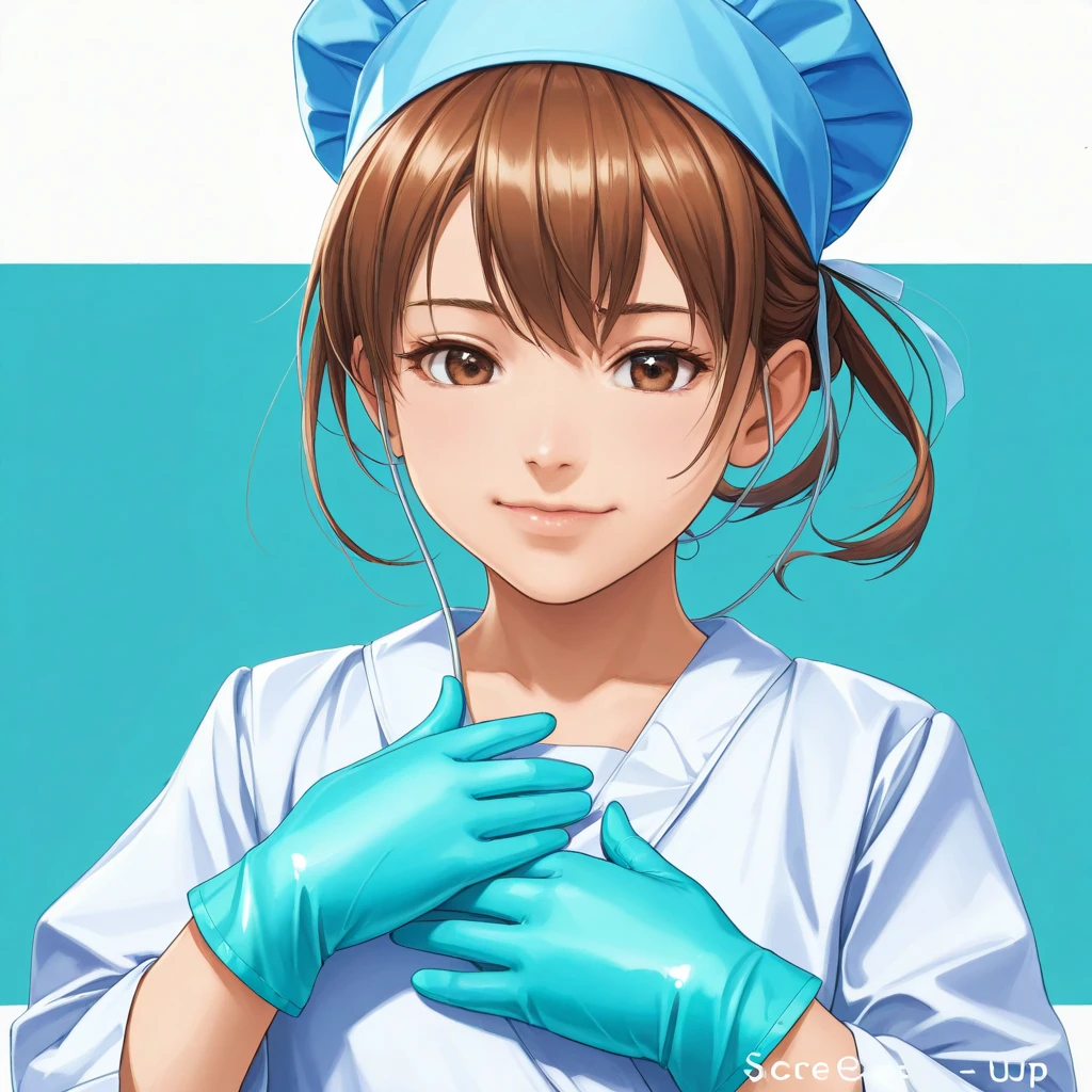 1 girl, anime, ((surgical outfit)), ((tight surgical gloves)), (( cream color latex gloves )), ( Long Sleeve ),  is standing, Alone, Realistic physique, anatomically correct fingers, correct finger count