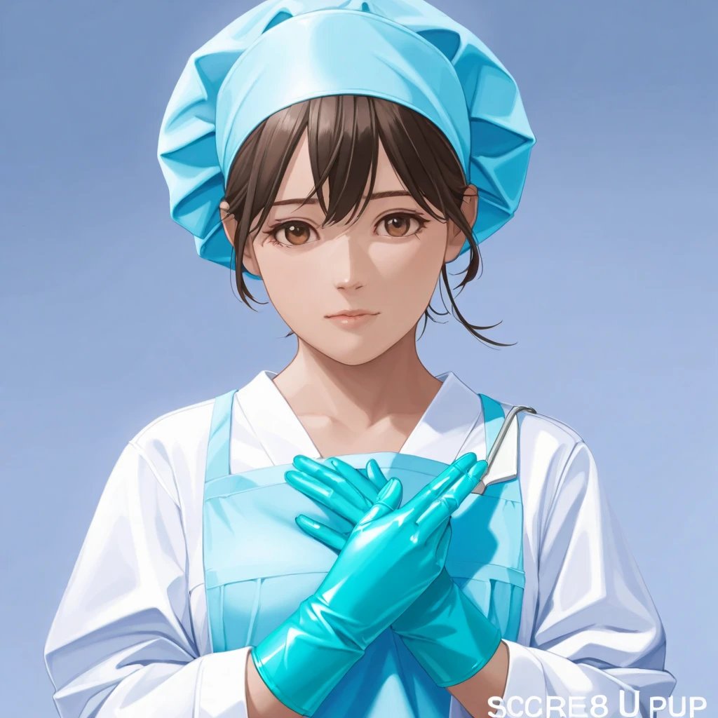 1 girl, anime, ((surgical outfit)), ((tight surgical gloves)), (( latex gloves )), ( Long Sleeve ), is standing, Alone, Realistic physique, anatomically correct fingers, correct finger count