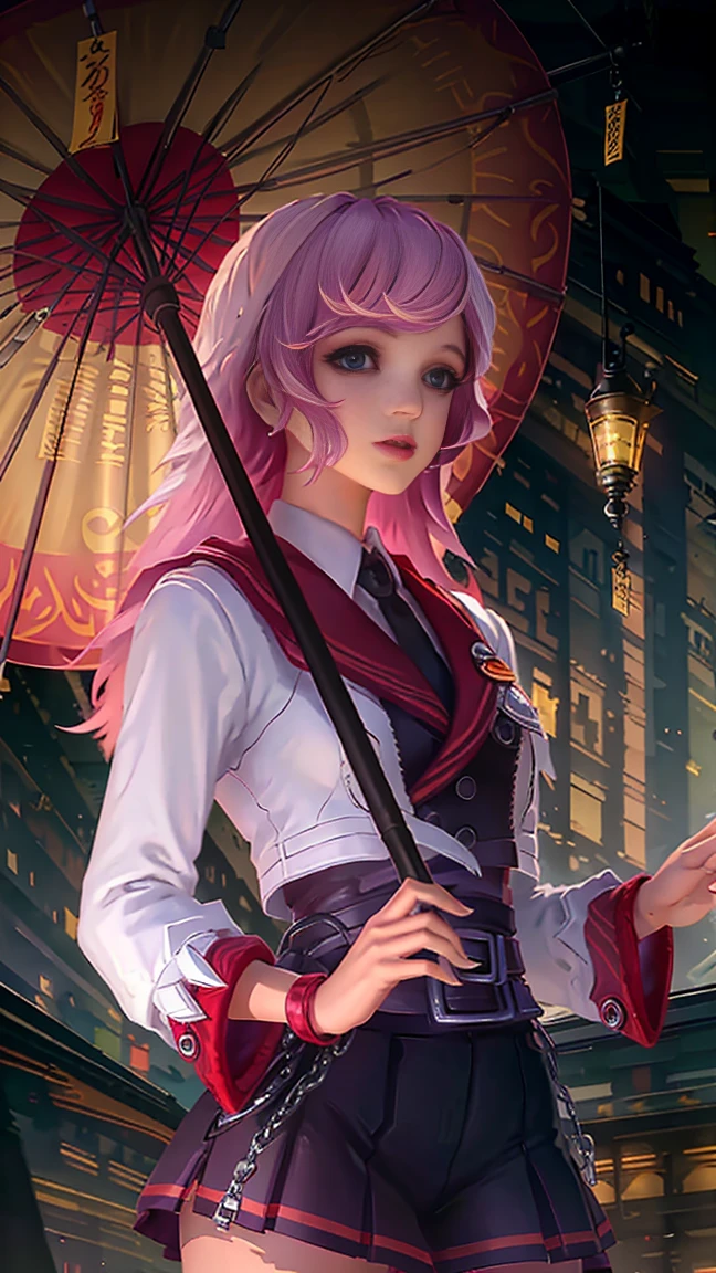  (best quality), (masterpiece), (Ultra-high resolution), 1girl,
solo,
looking at viewer,
(Long hair:1.3),
skirt,
hair ornament,
thighhighs,
gloves,
long sleeves,
holding,
standing,
jacket,
(upper body:1.5),
pink hair,
pleated skirt,
boots,
outdoors,
necktie,
black gloves,
fingerless gloves,
black skirt,
umbrella,
white footwear,
white jacket,
single thighhigh,
asymmetrical legwear,
holding umbrella,
uneven legwear,
oil-paper umbrella,
mismatched legwear,