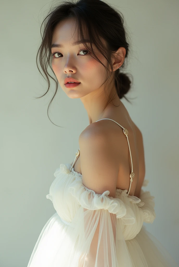 slender,Small necklace, depth of fields,One Woman,accurate anatomy, Moisturized skin, shinny skin, top-quality, hight resolution, ighly detailed,,(small tit:1.4),Baggy T-shirt,(Lying face down:1.3),(Clean tanned skin:1.6),cleavage of the breast,(The color of the areola is reddish flesh-colored:1.1),small areolas,(Gap between chest and clothes:1.7),areola is visible, (Clothes with an open chest:1.6),shot from front,Spotlight on chest,(Focus on the clavicle:1.8)