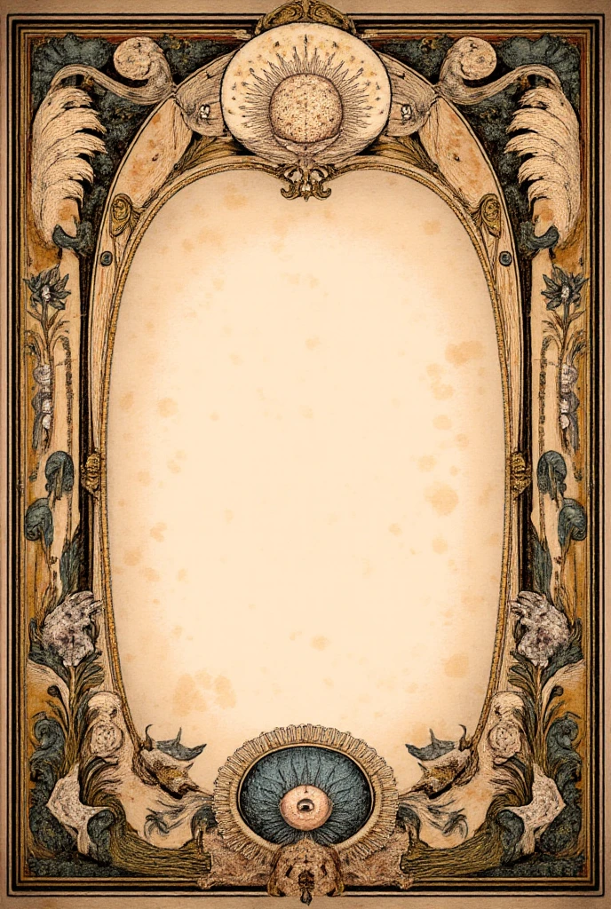 a detailed ornate gilded frame, intricately detailed floral and foliage frame, subtle illuminated parchment style, oil painting style, art nouveau style, art deco style, alfons mucha style, blank page, frame only, high quality, 8k, masterpiece, ultra-detailed, realistic, photorealistic, vivid colors, studio lighting