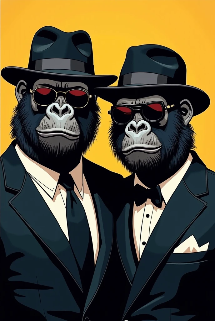 an ape in a business suit smoking a cigar, black white, ink, stencil, badge style