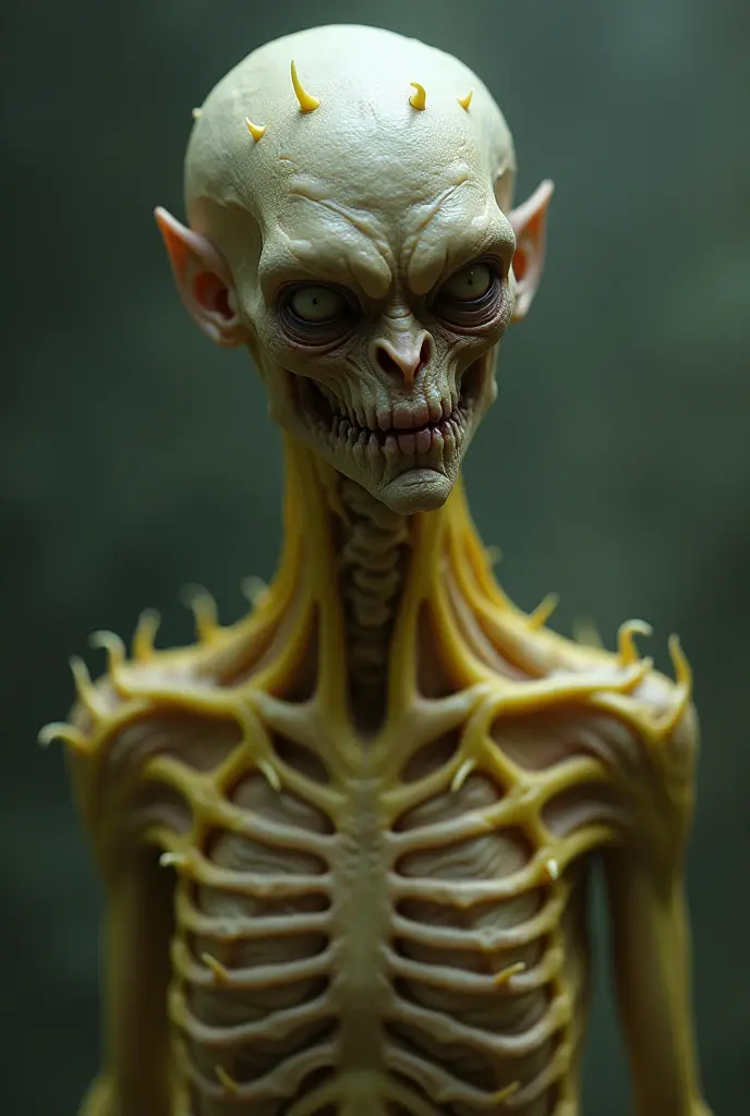 Arafed alien with a white body and a black background., creepy mutant flesh creature, zombie in horror concept art, photo of scp-173, detailed humanoid, disturbing very detailed, resident evil virus concept art, SCP-3008, Horror CGI 4K, very detailed horror, humanoid creature, realistic creature concept, humanoid with crooked teeth, without eyes, blind