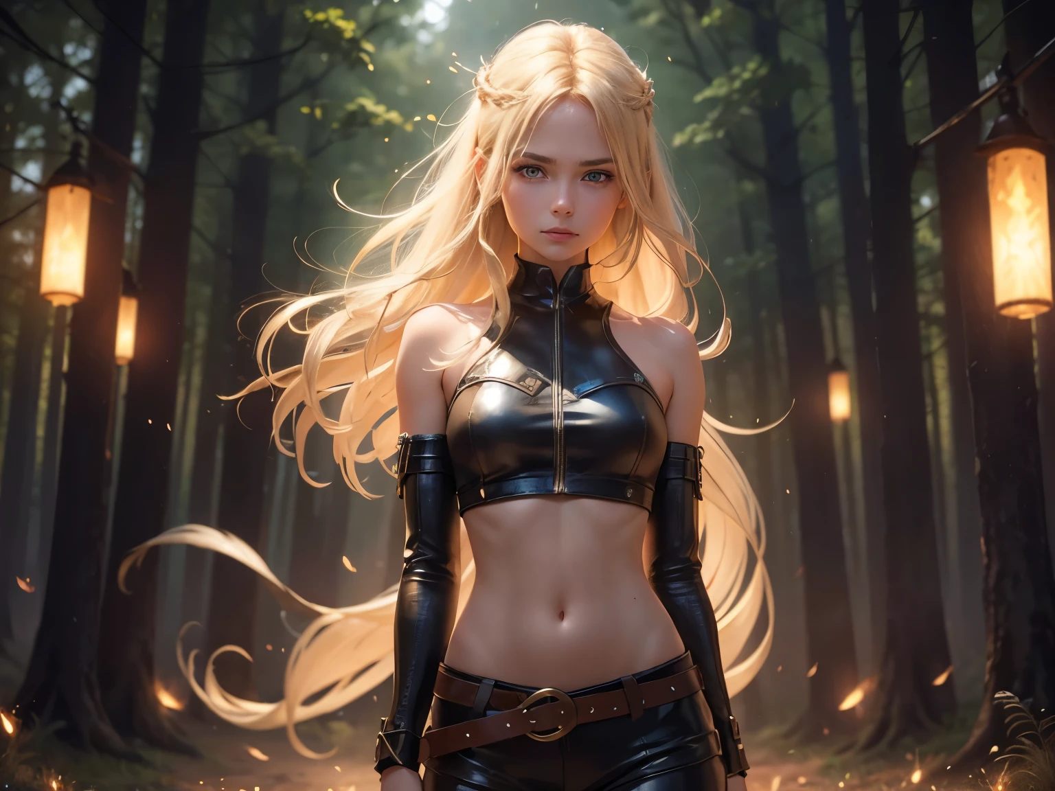 Final Fantasy game theme. Image of a tanned haired girl standing holding her favorite sword. , pastel colours, and dramatic tones. A masterpiece with the highest resolution. , Semi-realistic image type