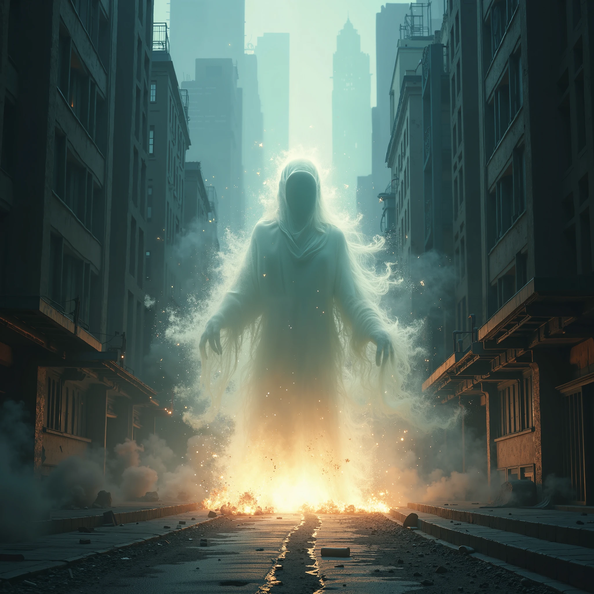 Arafed image of a man in a hoodie standing in a city street - SeaArt AI