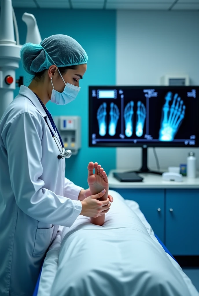 A beautiful woman named anna Luisa viveiros looking at her post-operated foot --auto