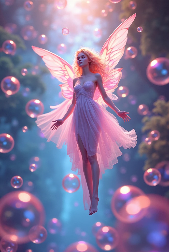 Made by AIS-RCN, 8k photo, "words, Like a cherry blossom fairy with bright wings, Jumping out of a glass object, Turn thoughts into delicate works of art.", supple, side light,