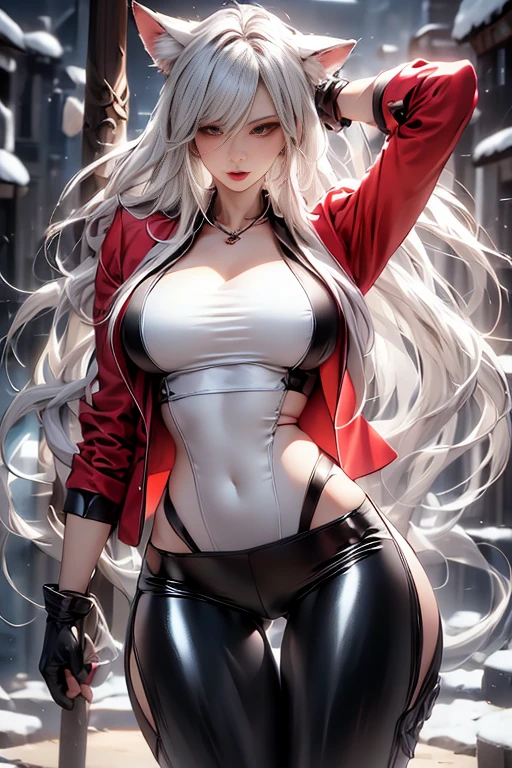 photorealistic, high resolution, 1women, mature female, solo, hips up, AKATSUKI OUTFIT, black cloak, black coat, white hair, sharingan eyes, overcoat