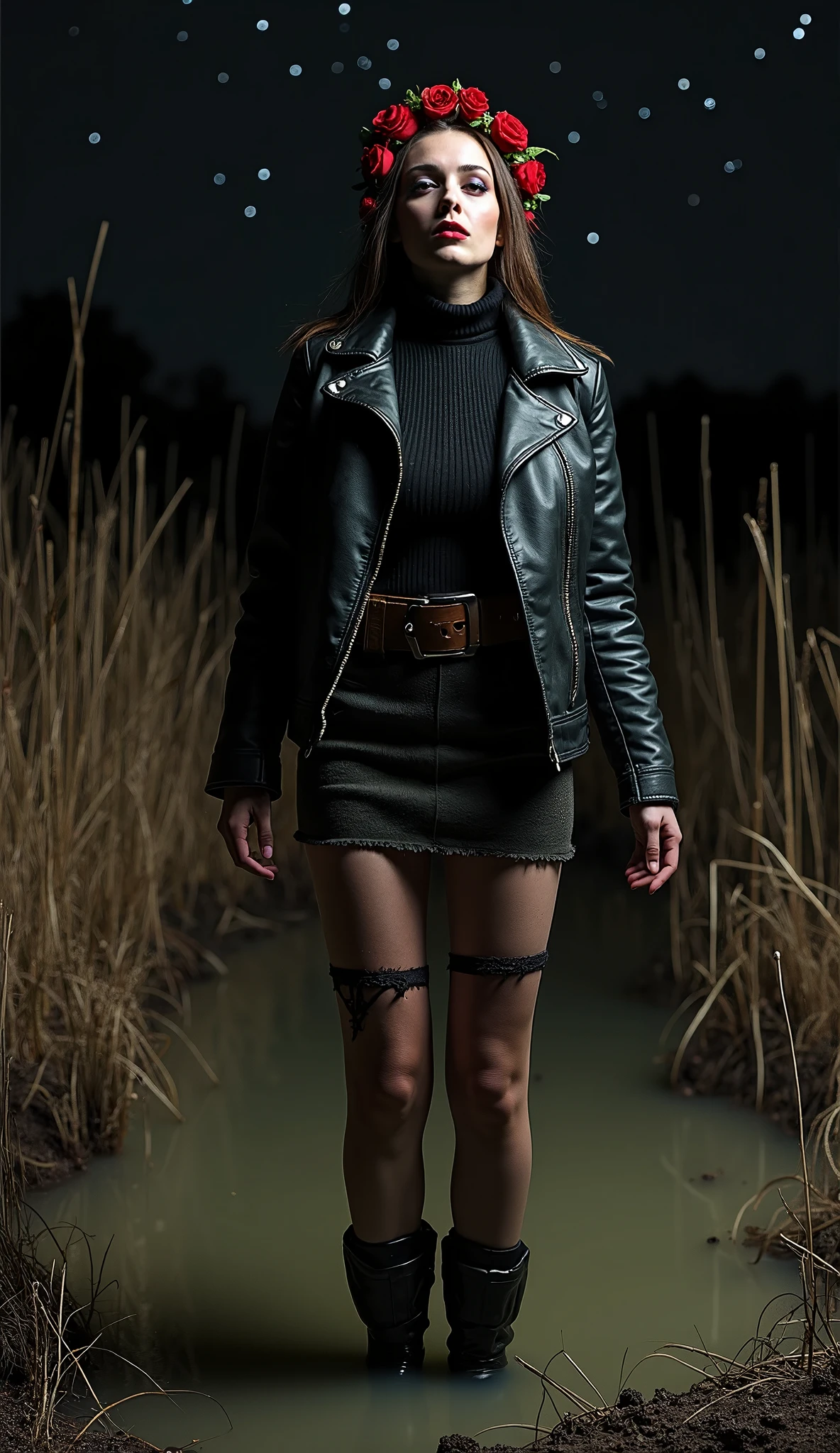 Story: The film opens with a 21-year-old girl named Emily walking through a dense forest. It's late at night, and the forest is dark and eerie. She's lost and trying to find her way out.
Keywords: Emily, forest, late night, dark, red raincoat, blue jeans, brown boots, anxious, walking, lost.