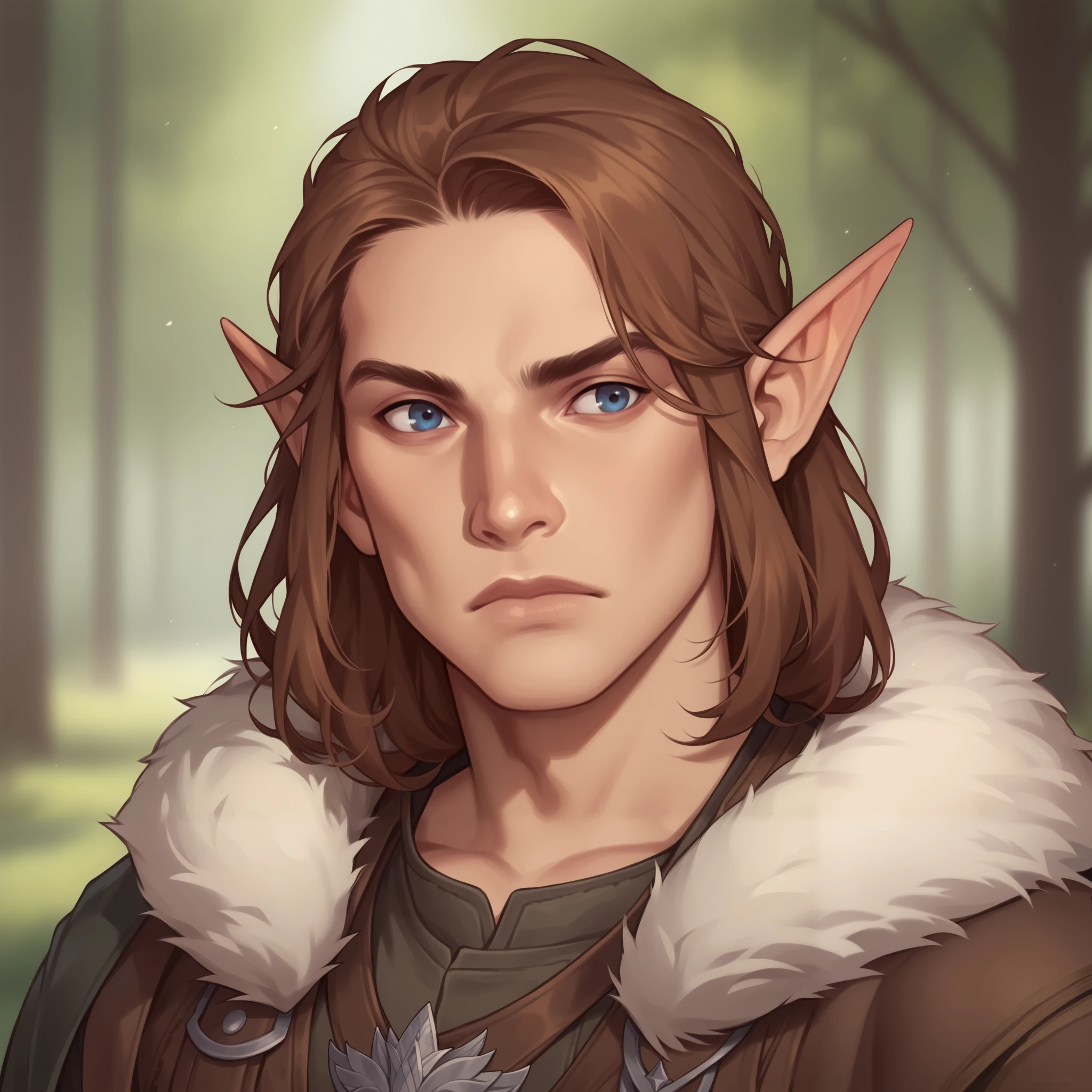 (((handsome, high quality, comics style, detailed face))), score_9, score_8_up, score_7_up, BREAK, bust shoot view, solo, A 40-years-old man:1.1, male elf, long brown hair, wide neck, pointed ears, druid warrior, fur clothes, (upper body:1.1), contempt expression, tundra, fantasy outside, blurred background, Expressiveh, DeepNegative_xl_v1, detailxl, zPDXL2