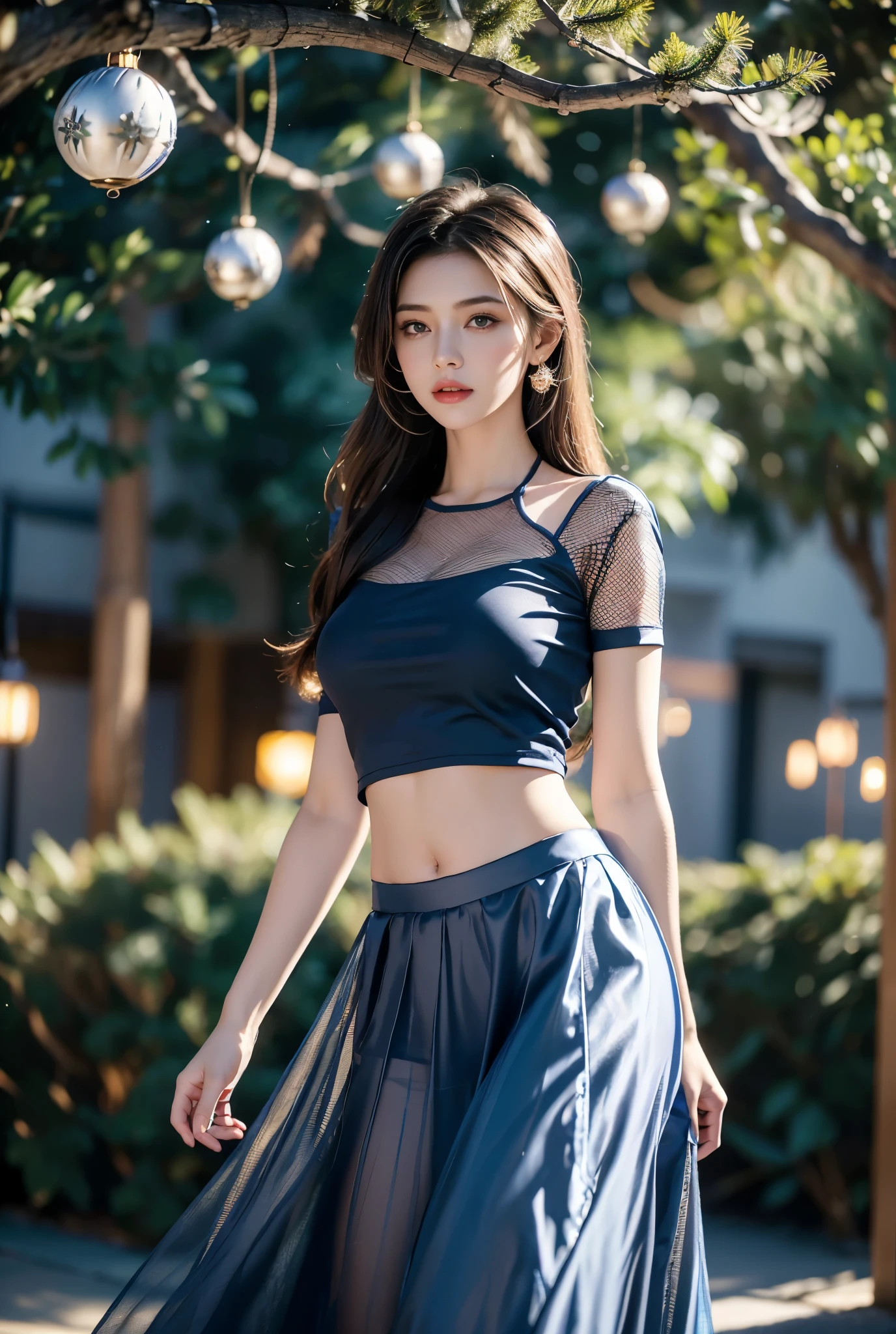 Araffe asian woman in a blue dress posing for a picture - SeaArt AI