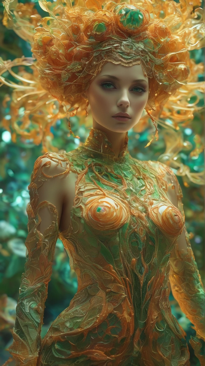 The best creative art of this century. Rainbow-colored slime-like liquid intertwines with a beautiful woman. His back connected to complicated equipment. A beautiful woman tied to a capsule. AI beauty cultivation program. Shooting from random angles. Beautiful one shot. Photorealistic highest quality, masterpiece, super high resolution. Ultra-realistic details, 16K.
