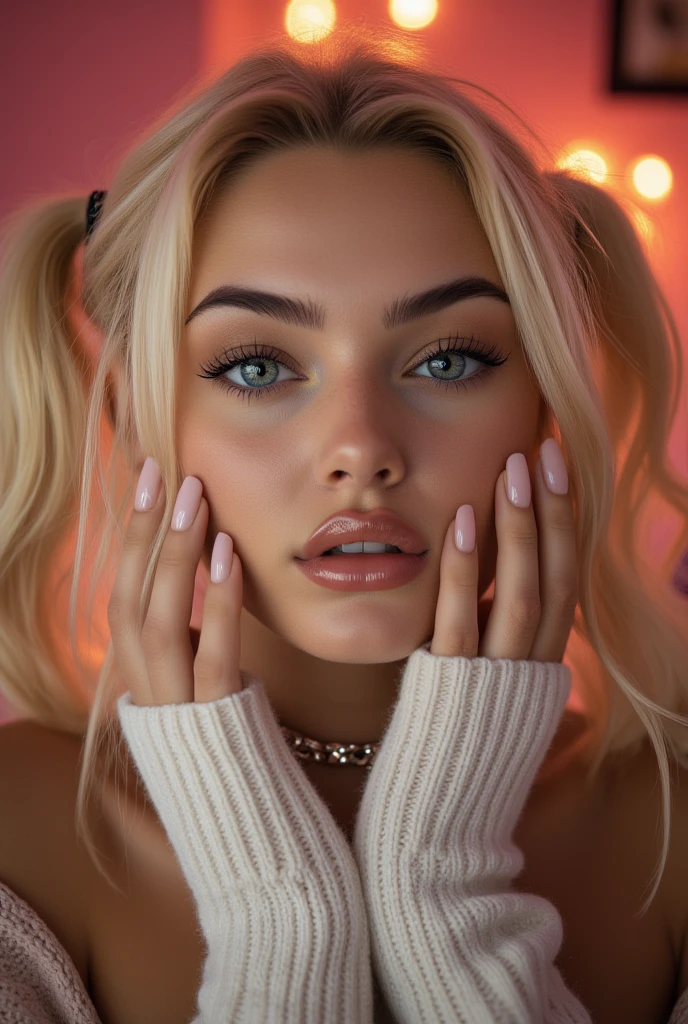 1 , sexy 18 year old girl, pig tails, face, beautiful, , beautiful