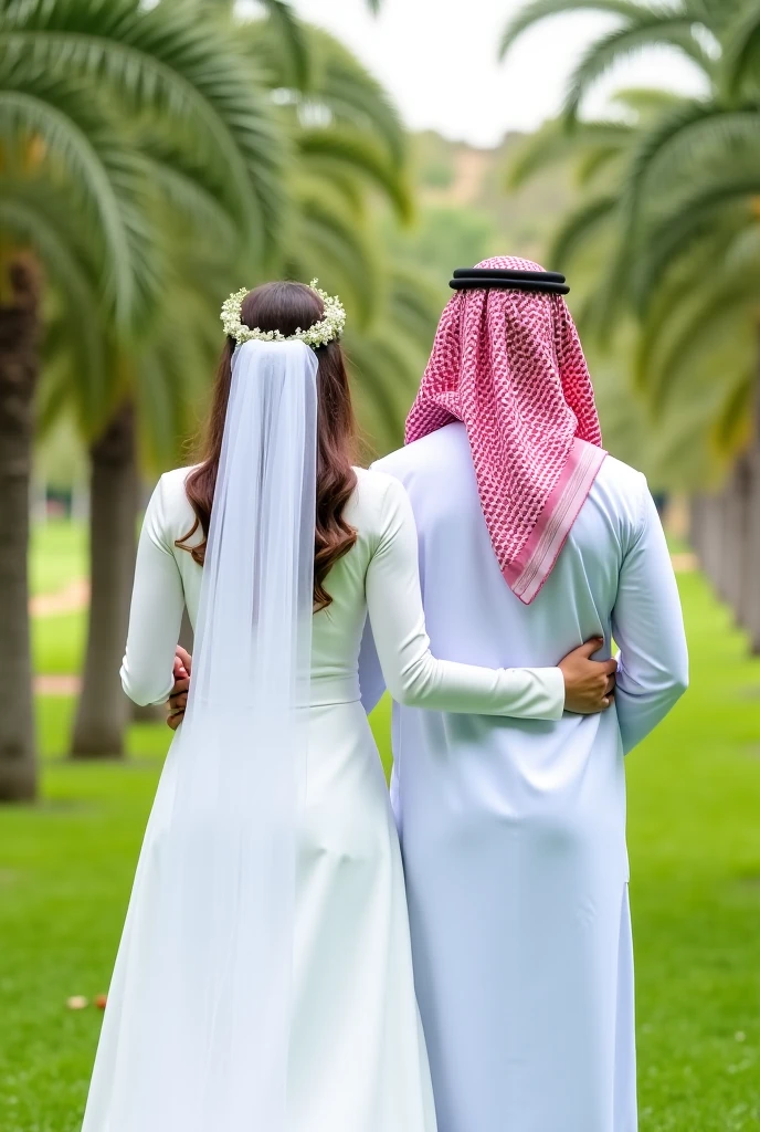 A young woman, wearing ocean blue colour saree, white colour blouse,full sleeve, white hijab covering her head,a military man, olive colour uniform,full sleeve, embracing the girl