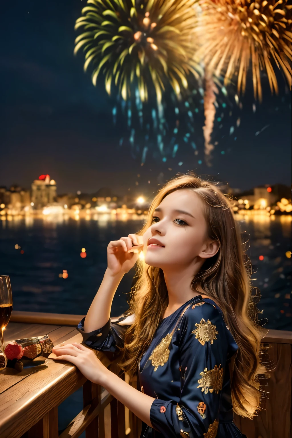 a stunning display of fireworks over a lively new year's eve , colorful explosions in the night sky, south european city,  celebration atmosphere, people enjoying the , beautiful detailed faces, intricate firework patterns, warm lighting, vibrant colors, detailed realistic rendering, high quality, cinematic composition , warm lighting, vibrant colors, cinematic lighting, award winning photo, hyper detailed, 8k, high resolution, masterpiece