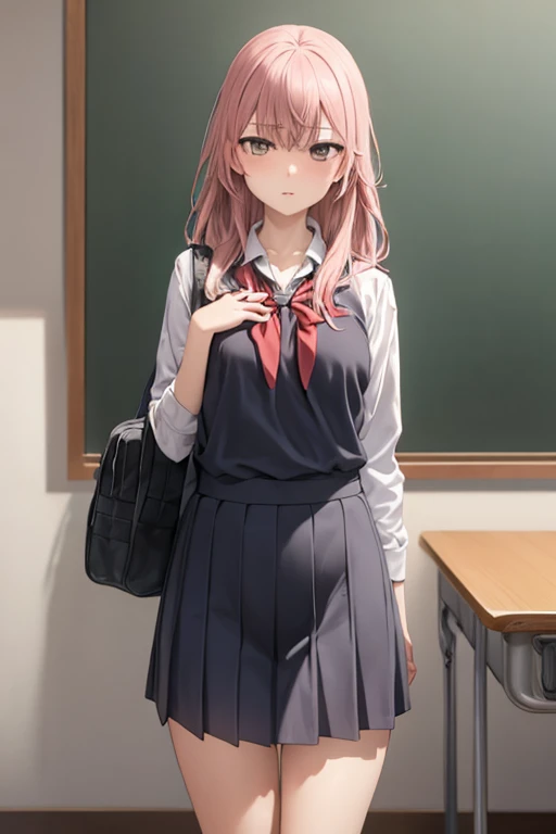 Pink Hair、Pink Hair、Pull up your skirt、high school girl、Japanese 、classroom、Pull up your skirt、Showing panties、黒いShowing panties、Blushing、Pink Hair