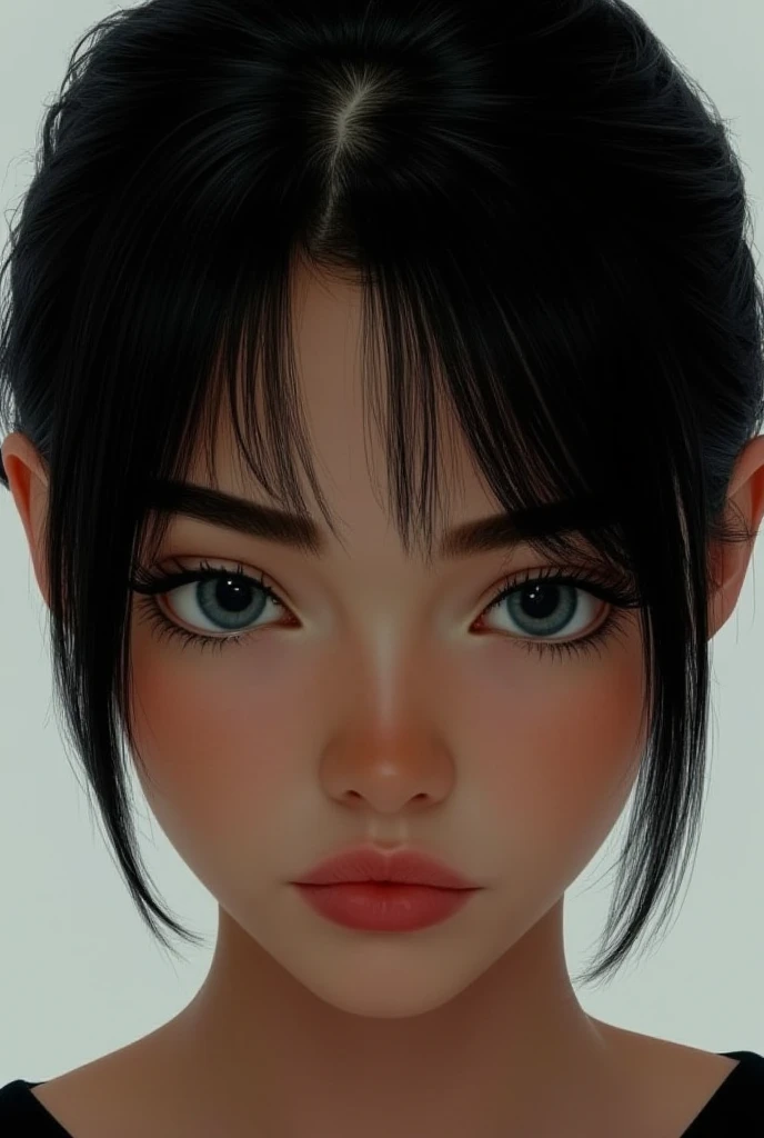 Realistic, model snap of face, black hair