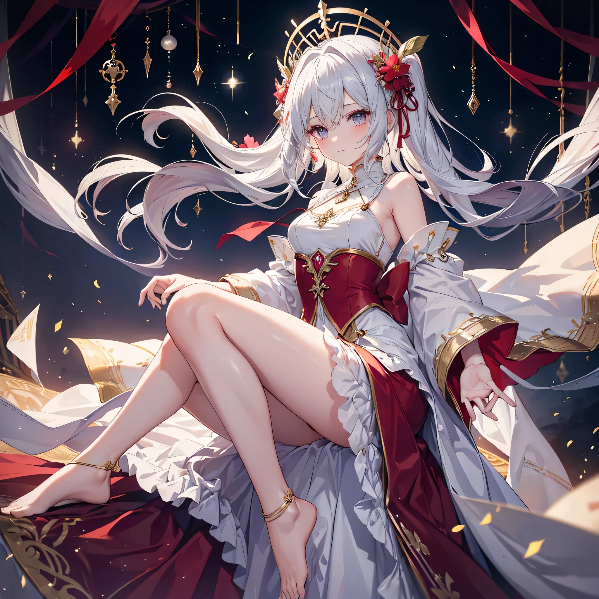 (hyper realisitc), (Lighting), (A high resolution), (8K), (The content is very detailed), (Best Best Illustration), (beautidful eyes), (Best quality at best), (ultra - detailed), (tmasterpiece), ( Wallpapers), (Detailed faces), 独奏,(dynamicposes),1 girl, in a school,White hair rings, korean people, heterochromatic eyes, There is a small mole under the eye, , Bigchest, legs long, ,(Camel toes),(White stockings),(transparent panty),The legs are stained with white liquid,spread their legs,