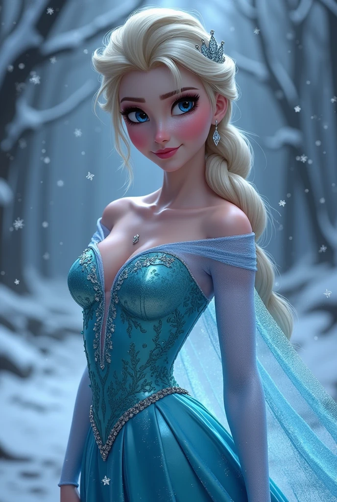 Frozen elsa, mideum boobs, sexy, beautiful eyes, smile, blowup the top two guys in frame