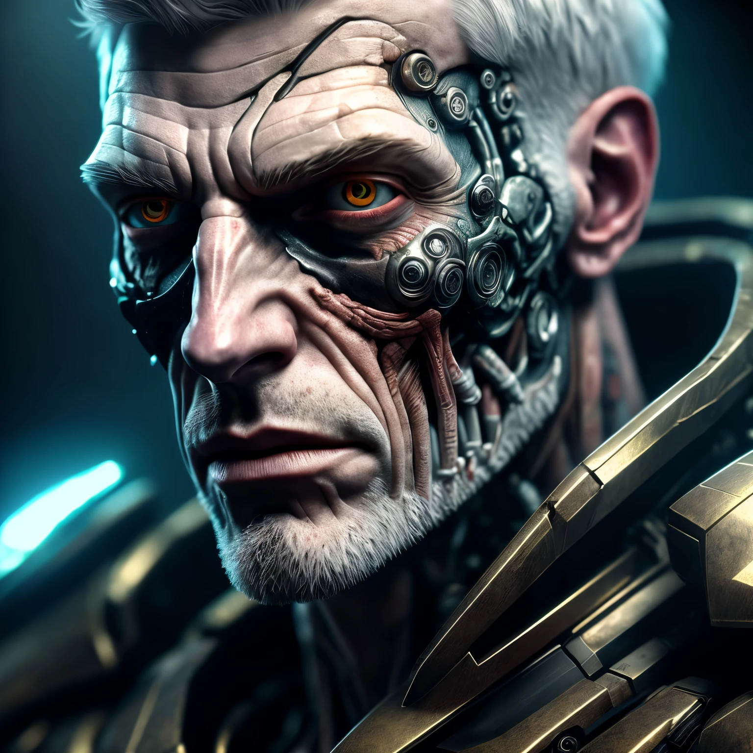 man, cyberpunk city background, close up portrait, detailed, shadows, 8k resolution, realism,