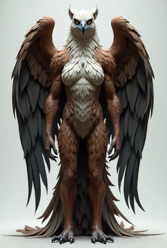 Score_9, score_8_up, score_7_up, score_6_up,,  full body,  solo. cowboy shot, source_anime, muscular monster, owl woman, feathers, owl face, wide hips,<lora:Eldritch_Abominations_Zeblackballd:1>, big breasts, huge wings, huge arms, claws, nude