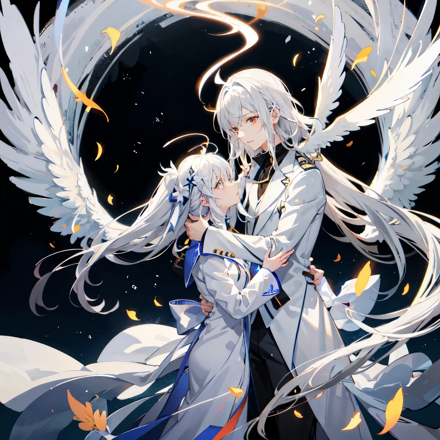 Anime couple hugging and kissing , long scarf red color , Looking forward Man in formal suit wearing a white and platinum lab coat above Man,red eyes, cabello largo color platino anime angel con alas y un halo por encima de la cabeza, anime wallpaper , bíblico preciso angel , angelic, , glowing angelic being , an angel, angelical, hd anime wallpaper , Night, angel, ascension, Big shiny white wings , , Angelic and Disturbing , the lilies, ethereal anime, angelic angel alas de angel, white-haired deity, Glowing Angelic Being , Angelic halo, sacred halo, Un angel, snowy anime background , winner of the pixiv , The Angel of Death with a halo, anime wallpaper, angelic and disturbing, orange halo around her head , ray of light through white hair, bright halo above his head, Looking forward Man in formal suit wearing a white and platinum lab coat above Man,red eyes, cabello largo color platino anime angel con alas y un halo por encima de la cabeza, anime wallpaper , bíblico preciso angel , angelic, angel glowing angelic being , angel, angelical, anime wallpaper , Night, angel, ascension, Big shiny white wings , , Angelic and Disturbing , the lilies, ethereal anime, angelic halo con alas de angel, white-haired deity, Glowing Angelic Being , Angelic halo, sacred halo, Un angel, , orange halo around her head , ray of light through white hair, bright halo above his head, ANGEL HALO shiny white and platinum , masterpiece, angry face, Ojos rojos, close up , swirling wind, snowy background , ANGEL HALO shiny white and platinum , masterpiece, angry face, Ojos rojos, close up , swirling wind, snowy background , lab coat color white and platinum formal outfit platinum color formal attire complex snowy background