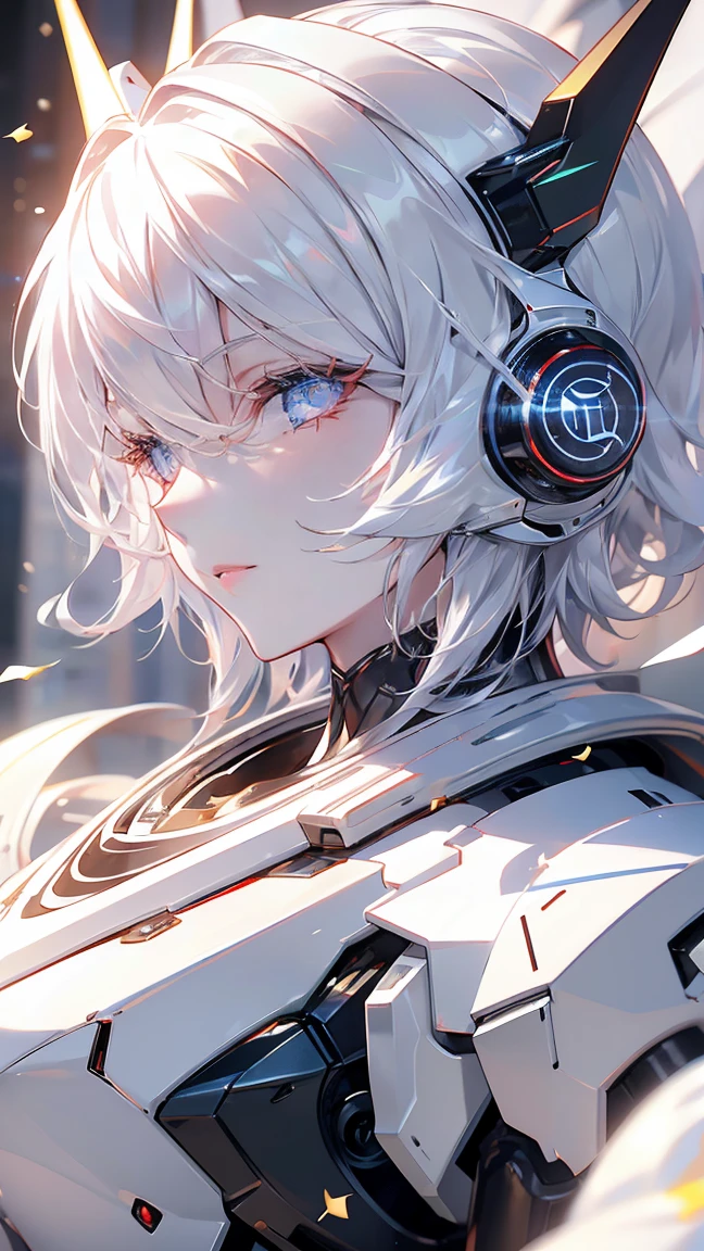 ((silver)), short hair , Bloodshot eyes, Cinema Lighting, Bust Chart, retina, ( High Quality ), Accurate, ((最 High Quality )), perfect detail, ((Natural white skin, )),16k, Astronaut, Scattering Dust ,Futuristic headphones