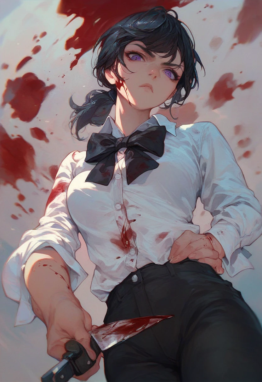 whole body. two persons. a bloody beautiful crying japanese female streetfighter is lying down in the backstreet. a man is fucking a woman. she is raped by a male fighter. her body and face drenched in sperm. Her expression is sad. Blood is dripping from her nose. She is covered in scars and bruises. she is damaged terribry. she was defeated. she lost the fight. she was knocked out. Short-cut black hair, out of breath, drooling from mouth, crying, exhausted, drenched in sweat. one eye closed, Erect nipples. open finger glove.