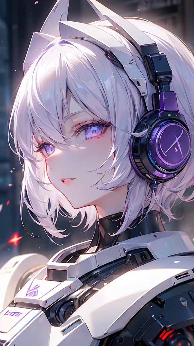 ((violet)),  short hair  , Bloodshot eyes, Cinema Lighting, Bust Chart, retina, (  High Quality  ), Accurate, ((最  High Quality  )),  perfect detail, ((Natural white skin, )),16k, Astronaut, Scattering Dust  , She's Watching Us,  Futuristic Headphones ,