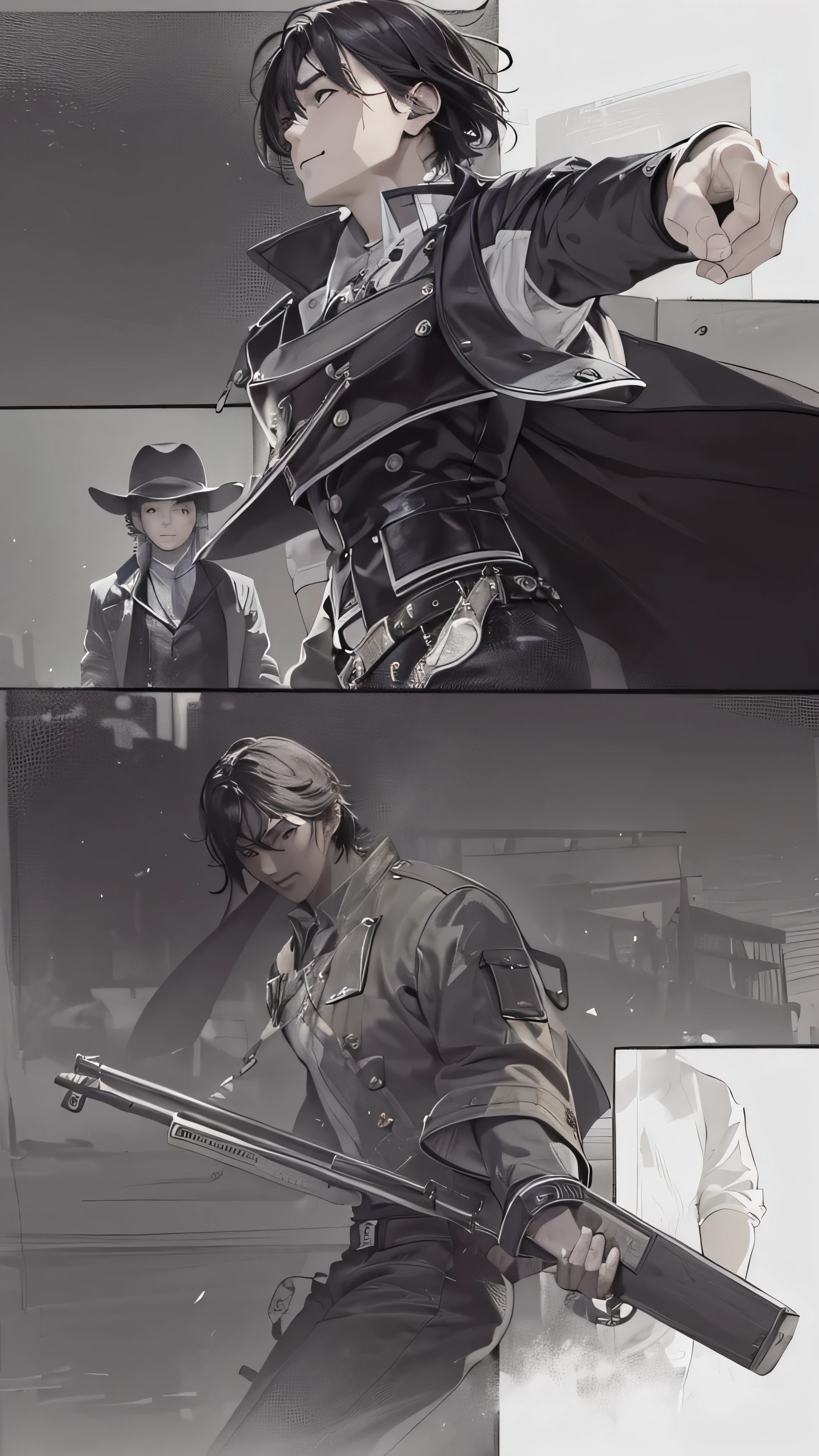 (Masterpiece,   Top Quality :1.2),   cowboy shooting, Alone,   Focus on Men ,  {{One boy , Gojo Satoru, smile,   put your hands in your pockets ,  Blindfold ,  black jacket