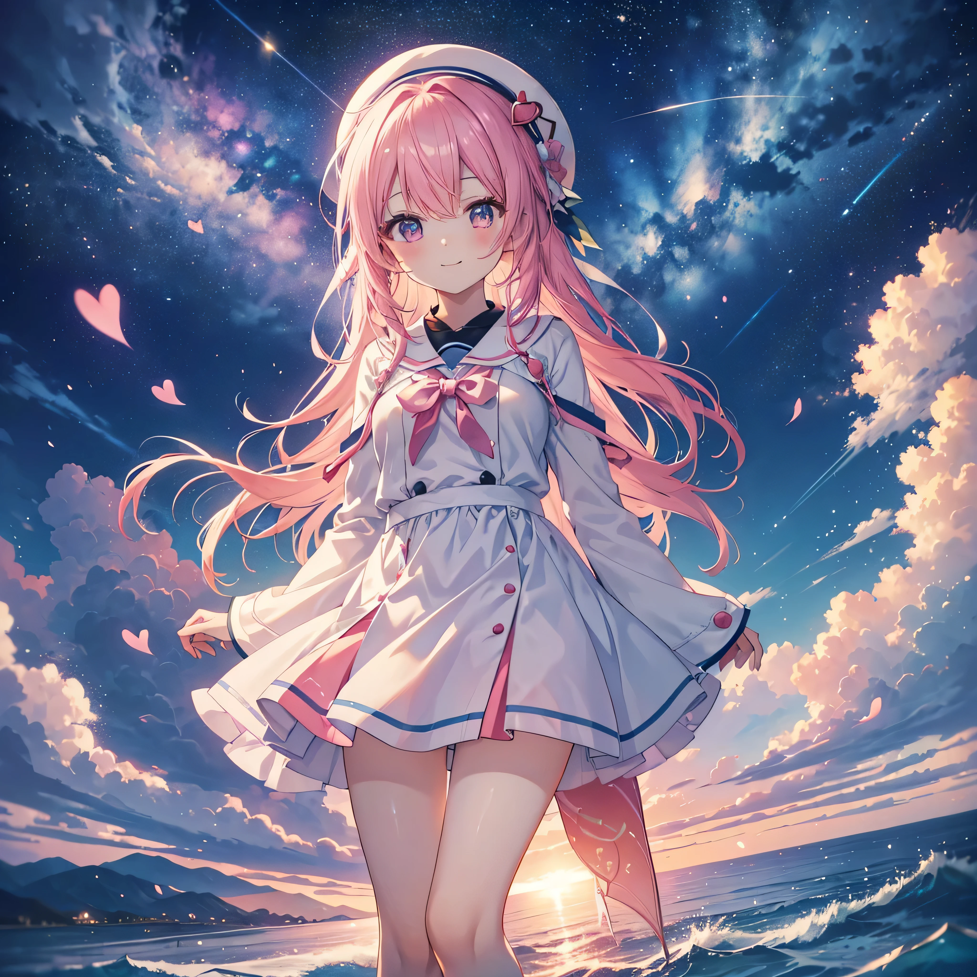 ((masterpiece,Highest quality)), Mizunashi Akari, uniform, dress, white dress, Have, Sailor collar,
Ocean, On the water, null, cloud, Outdoor, bird, Dutch Angle, long dress, Side slits