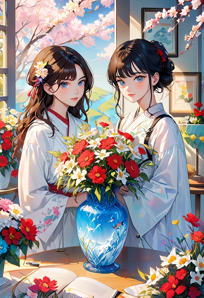 A woman decorated a vase with flowers, With flowers,  Magazine photo , Written by Kojima Ayumi,  Official Artwork , Shin Jin-young, Frozen Flower々Surrounded by, author: NieTian,  Dilraba Dilmurat ,  NAM JAE YEON , Synthwave,  Hwang Seon , Mackenzie Foy, by Zhang Han,  Park Ji Min , Jin Non