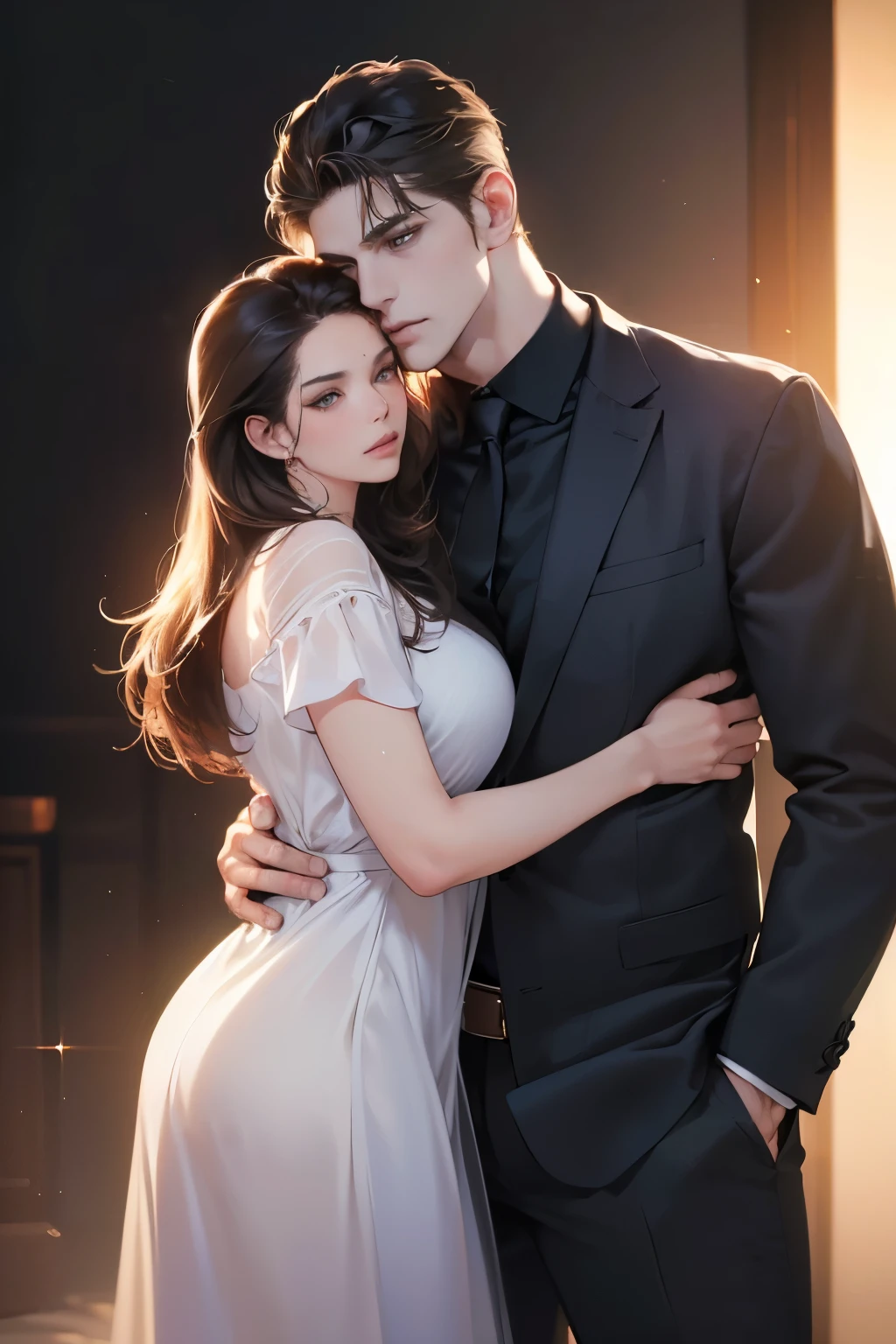 Boy princess holding girl,Girls in small black dresses