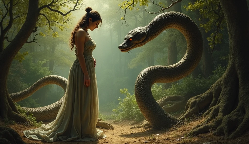 (masterpiece, best quality:1.2), photoillustrasion of double exposure of merged, a woman in cloak (( two tones, a woman composed from ashes, a woman composed from light)), a live slithering-serpent (transparency effect of serpent images fit on her back), seamless mix, front view, texture and pattern, transparency effect, dramatic shadows, dramatic lights, interlacing elements, fit-image on her back, back view, fantasy art, digital manipulated photo art
