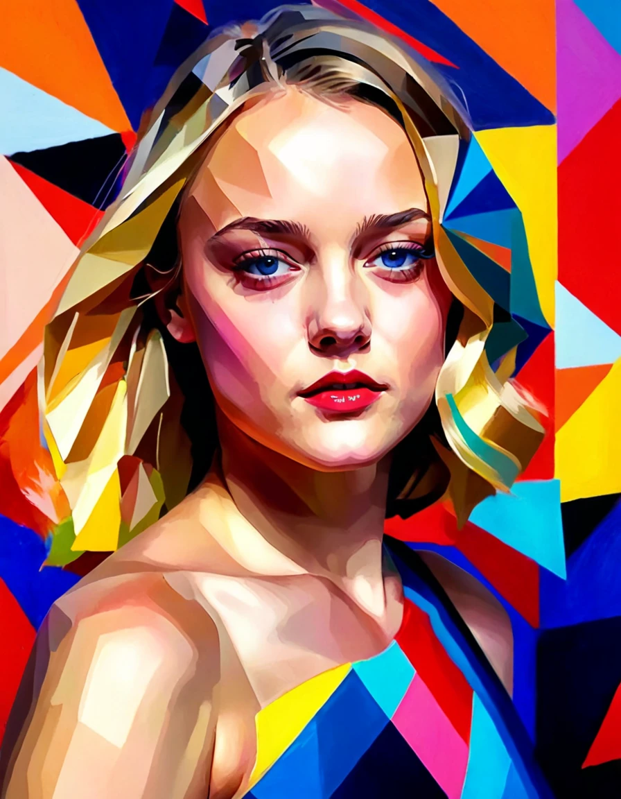 Young woman leighton Meester, Alicia Vikander blonde hair girl, Dakota Fanning,minimalist art, abstract, bold colors, 1girl, beautiful detailed eyes, beautiful detailed lips, extremely detailed face, long eyelashes, portrait, digital painting, oil painting, acrylic, vibrant colors, vivid colors, high contrast, dramatic lighting, cinematic lighting, dramatic shadows, minimalist background, geometric shapes, clean composition, surreal, dreamlike, impressionistic, hyperrealistic, photorealistic, 8k, highres, best quality, masterpiece, symmetrical 